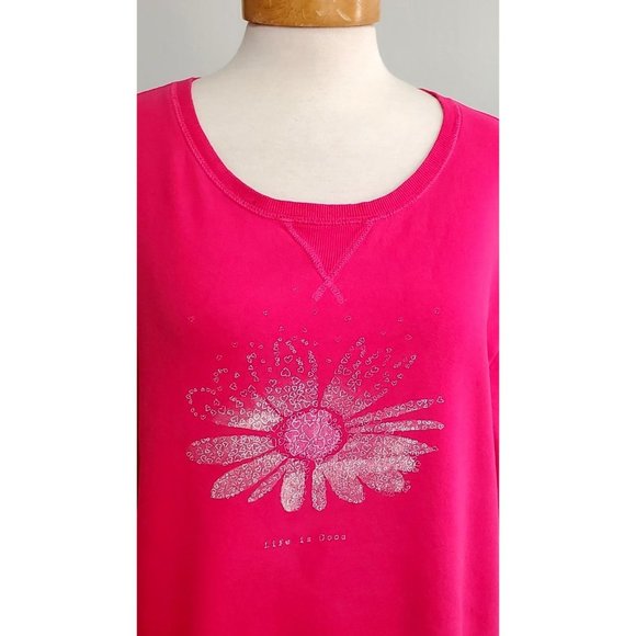 Life Is Good Women's Go-To Crew Daisy Hearts Pink Sweater Sweatshirt Sz XL - Picture 2 of 6